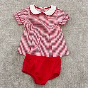 Red and White 18m Striped baby Shirt & bloomers Set. never worn